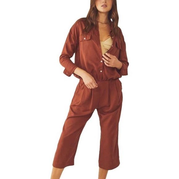 Free People Pants - Free People Yasmin Brown Red Matching Two Piece Set Size 2 NWT $198